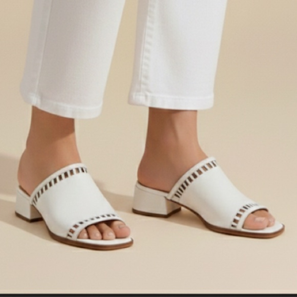 SYLVEN NEW YORK Sage White Leather Block Heel Slide Sandal Size 40